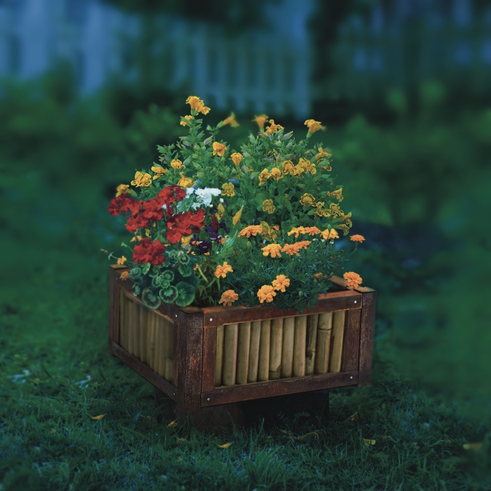 Hochwertiges Hochbeet aus Bambus und Cortenstahl, 102 x 44 x 70cm