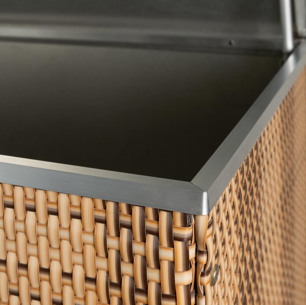 Ecke der Rattan Kissenbox von nah