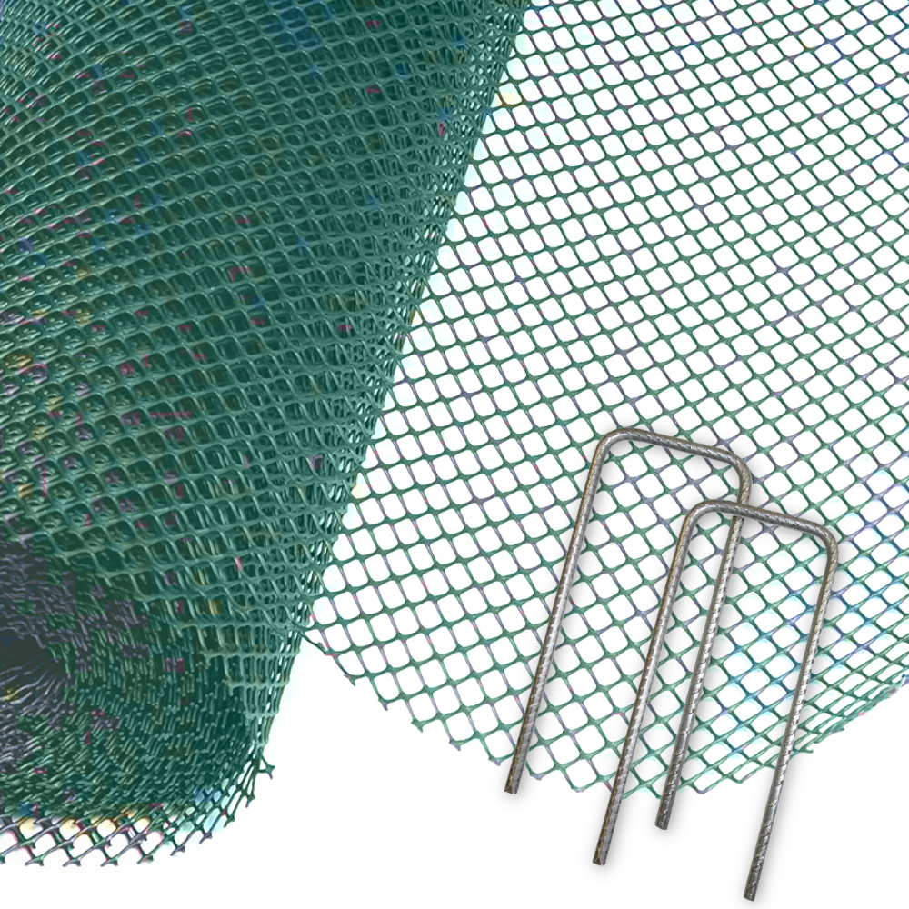 grünes Gitter auf Rolle mit U-Pins zur Befestigung