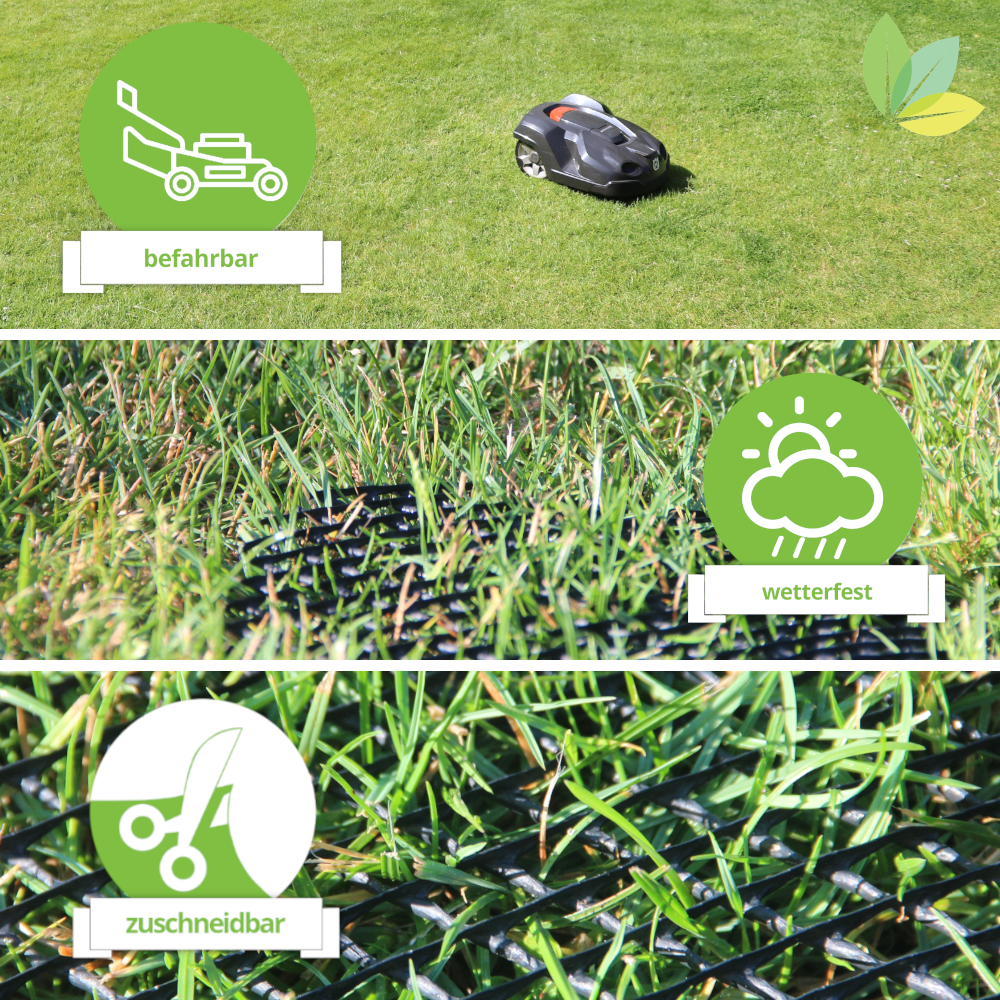 Die Maulwurfssperre ist befahrbar mit Rasenmaeher, wetterfest und zuschneidbar