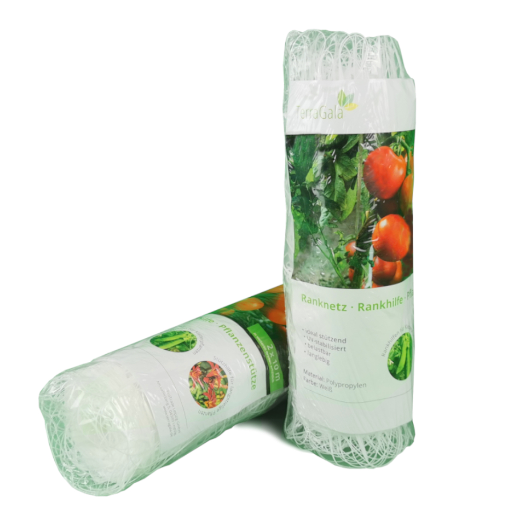 weißes Ranknetz als Tomatennetz mit den Maschengrößen 15 x 17cm