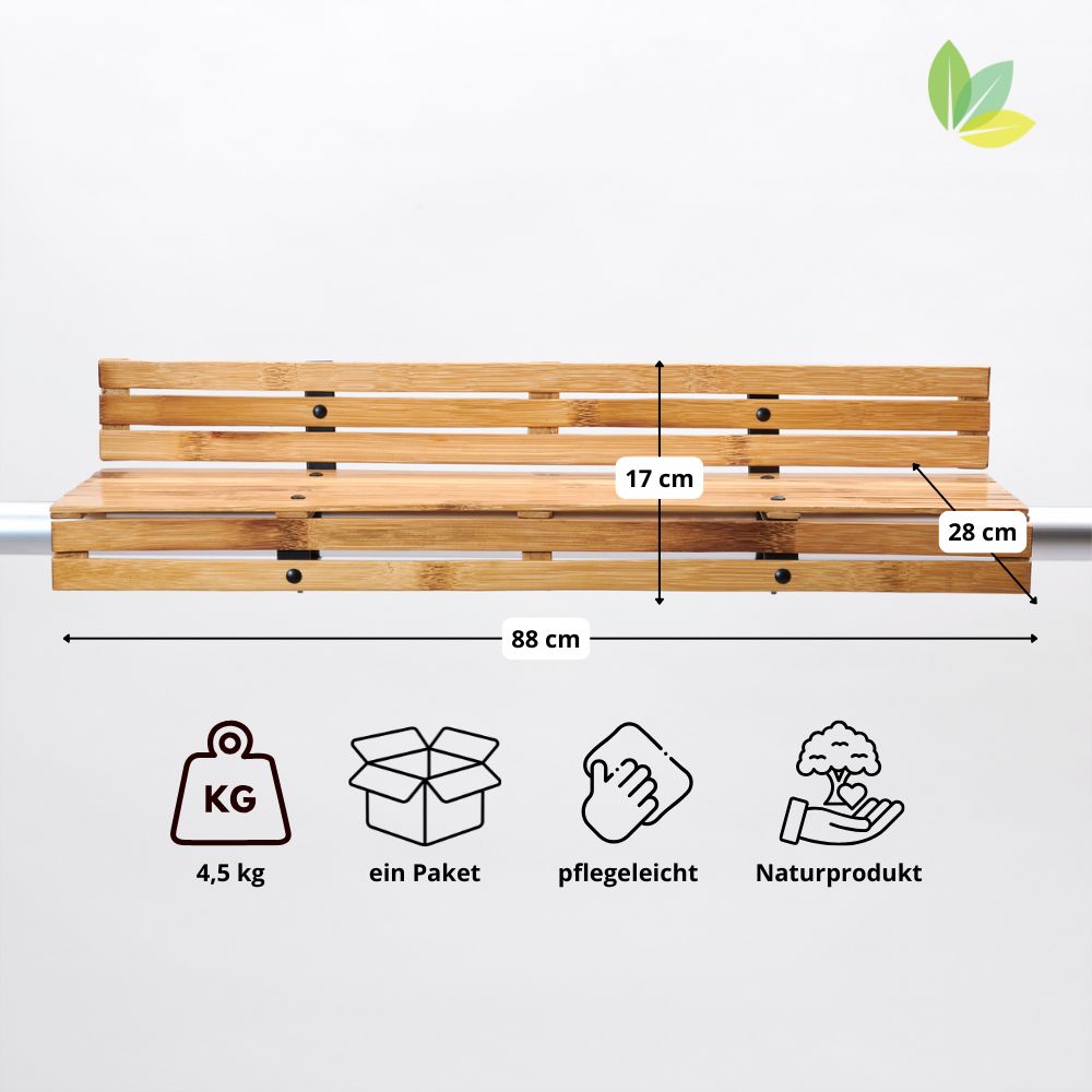 Details zum Maß der Balkontheke: 88x28x17cm, 4,5kg