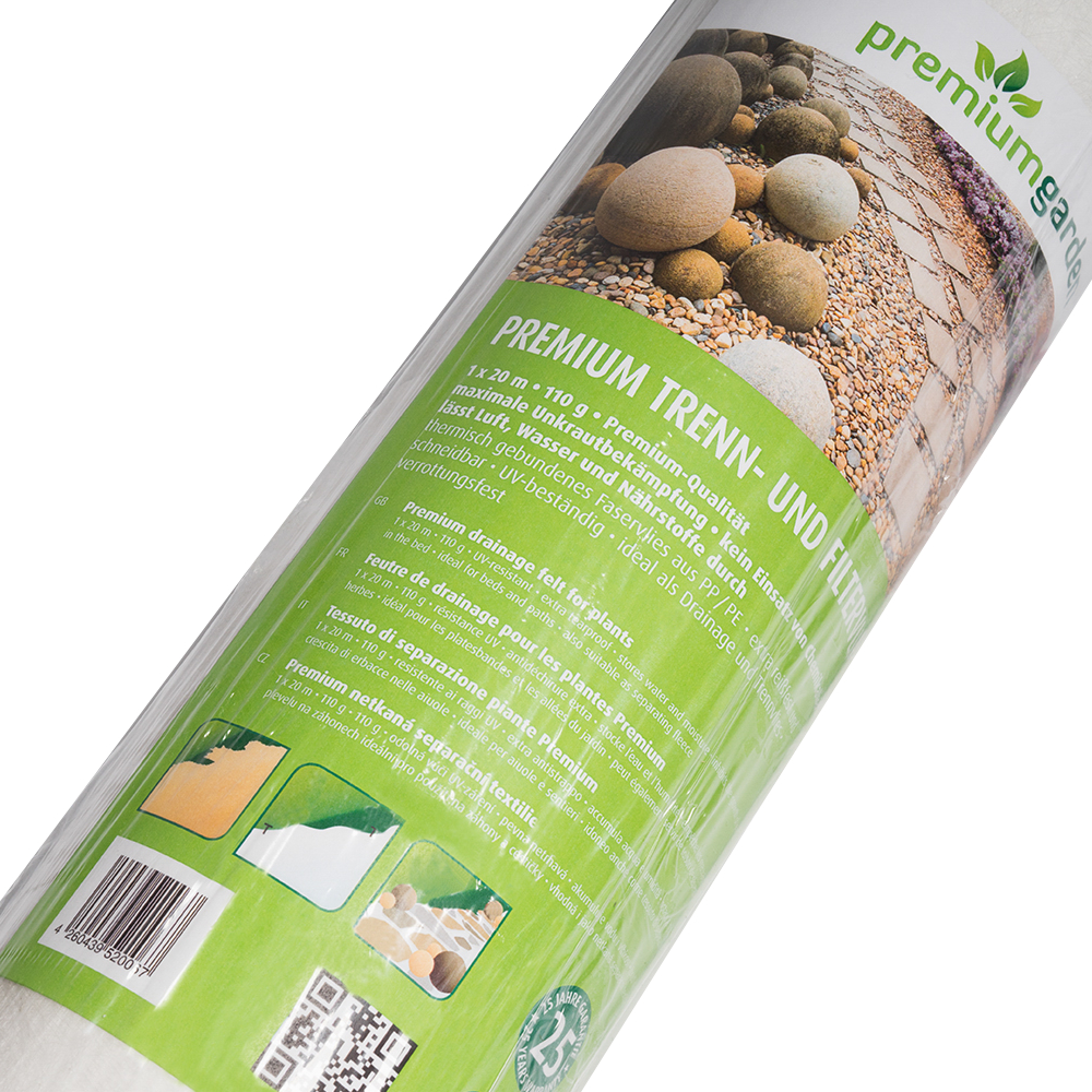 premiumgarden PREMIUM Trenn- und Filtervlies, 110 g/m², 1m x 20m Rolle, weiß