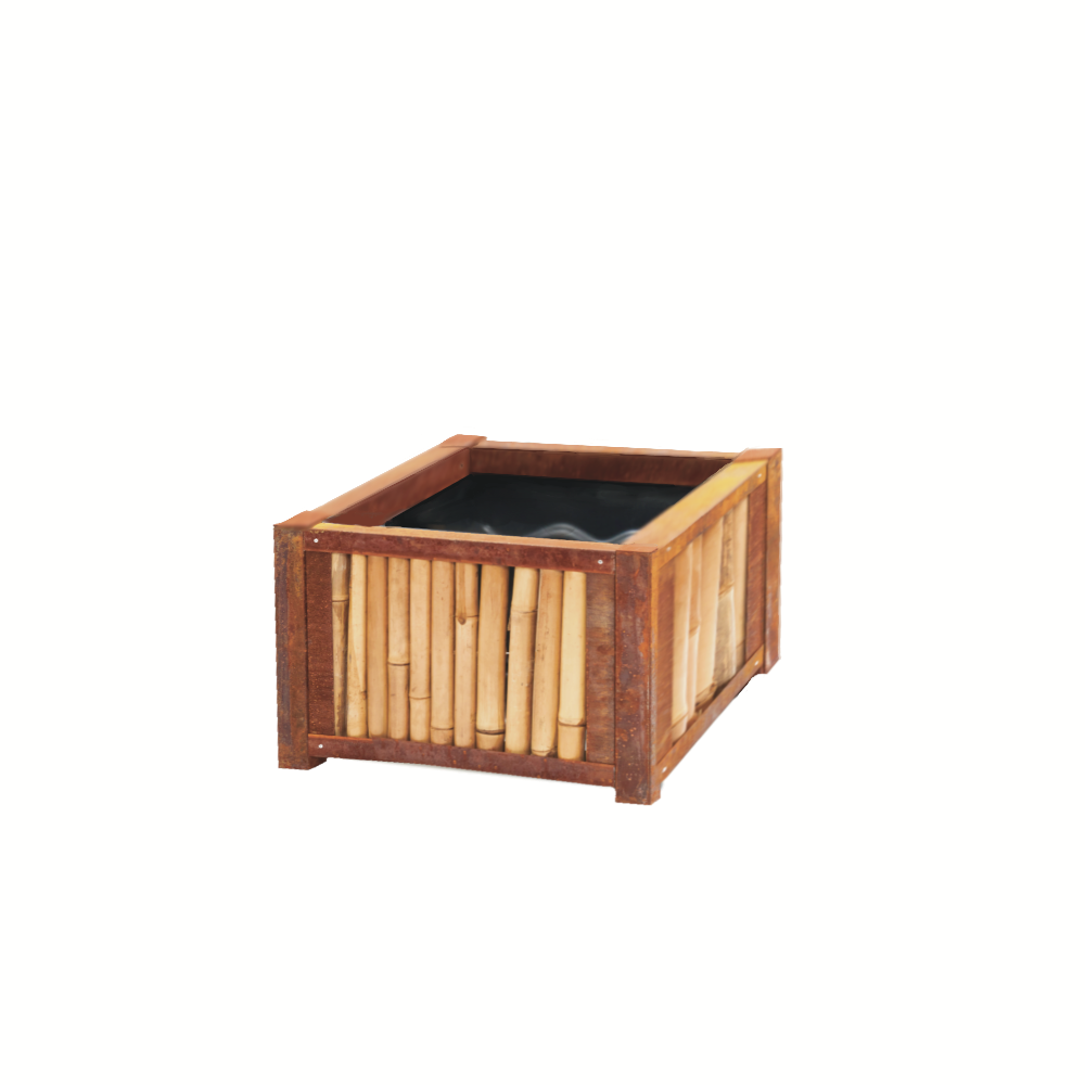 Bambus Hochbeet mit Cortenstahl Einfassung