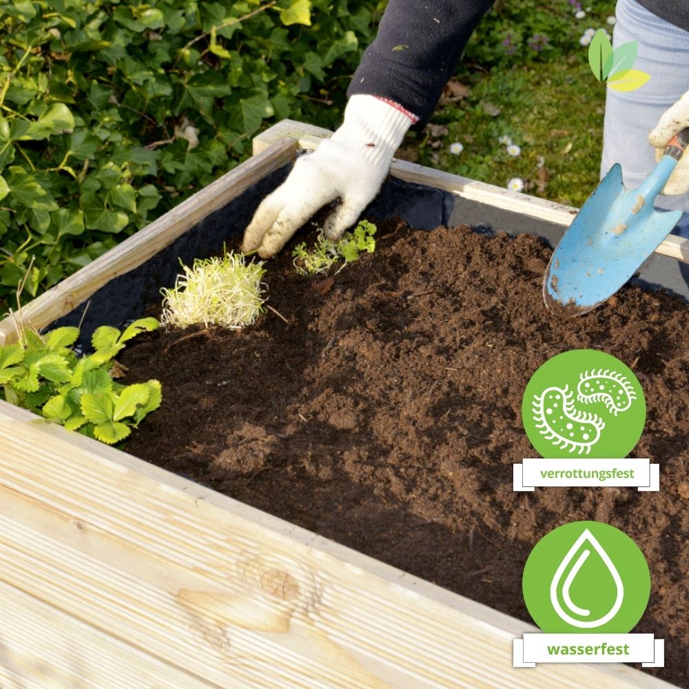 Das Hochbeetvlies ist verrottungsfest und wasserfest