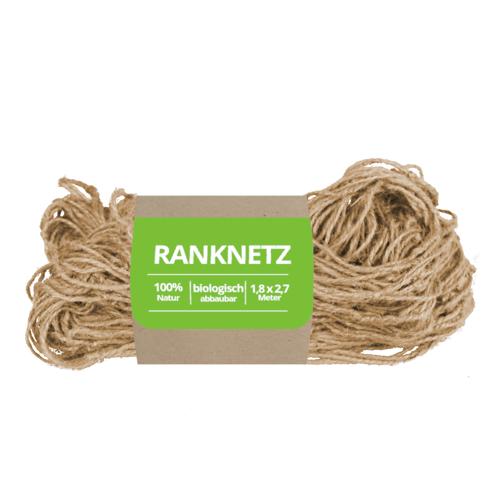 Jutenetz, abbaubare Rankhilfe für Gemüse- und Kletterpflanzen Jute-Ranknetz in der Gurken-Pflanze