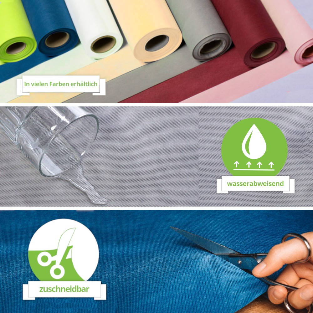 Eigenschaften der Gartentischdecken: wasserabweisend, viele Farben und zuschneidbar