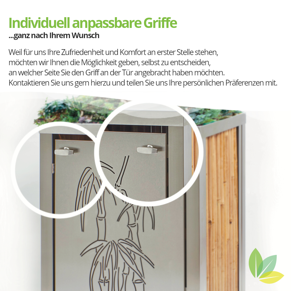 Mülltonnenbox mit Edelstahl-Lochblechtür für 1 Tonne à 240 Liter