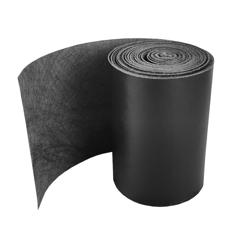 aufgestellte schwarze Rolle als vertikale Wurzelsperre