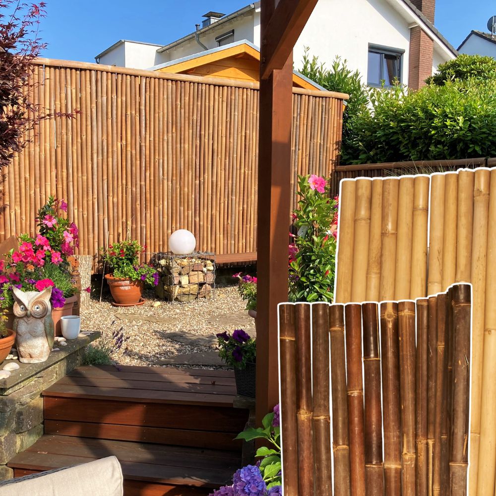 Sichtschutz aus Bambusrohren, Sichtschutz für Terrasse oder Balkon Sichtschutz auf Bambus - verschiedene Farben hell und dunkel