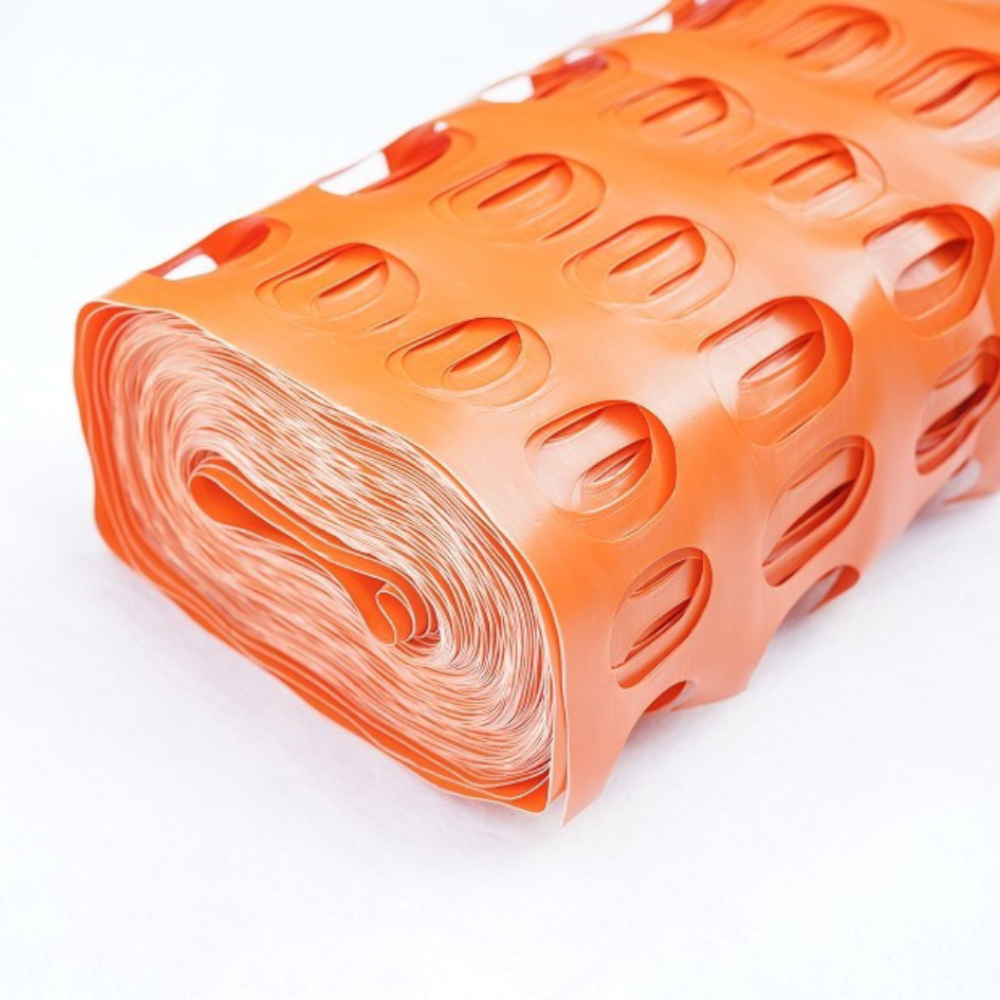 Oranger Warnzaun aufgerollt