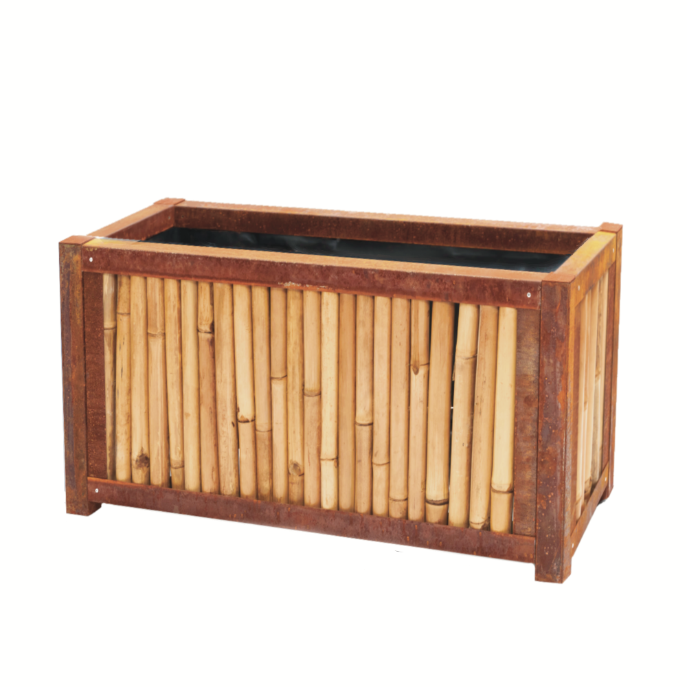 Bambus Hochbeet mit Cortenstahl Einfassung