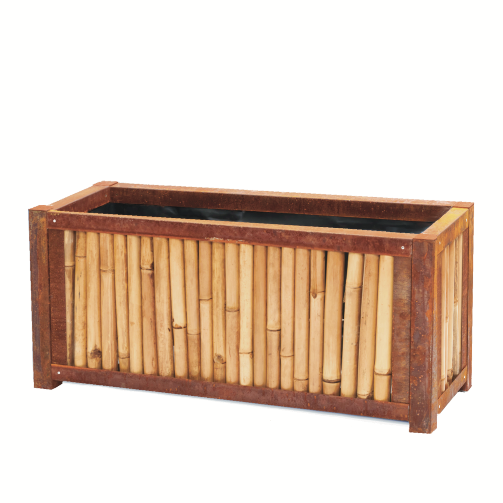 Bambus Hochbeet mit Cortenstahl Einfassung