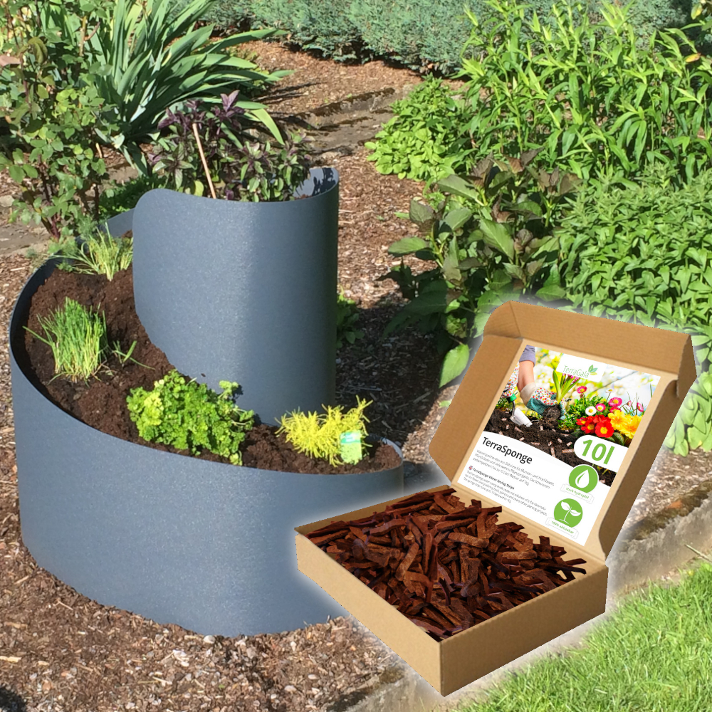 Kräuterspirale 80cm x Ø 80cm plus 10 Liter TerraSponge Wasserspeichervlies Sparpacket: Graue Kräuterspirale mit TerraSponge Wasserspeichervlies