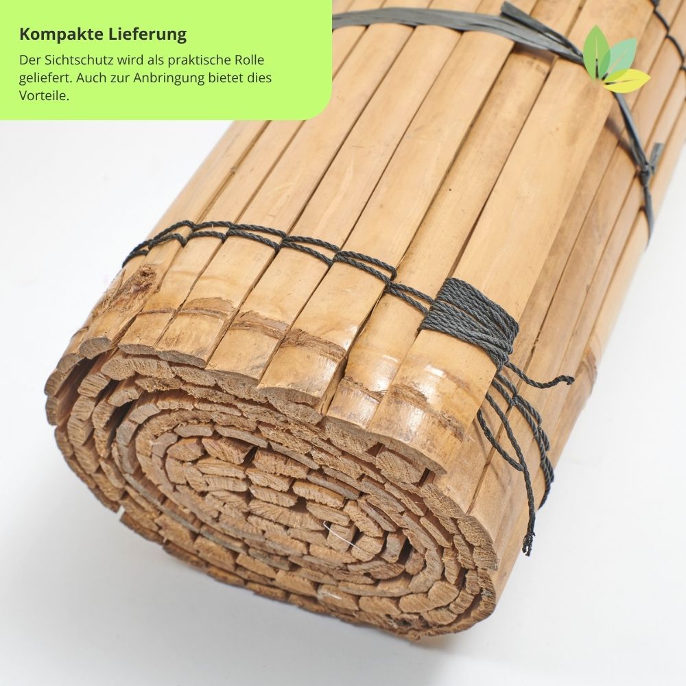 Sichtschutz aus Bambusleisten dunkel (Wulung), 90cm Höhe