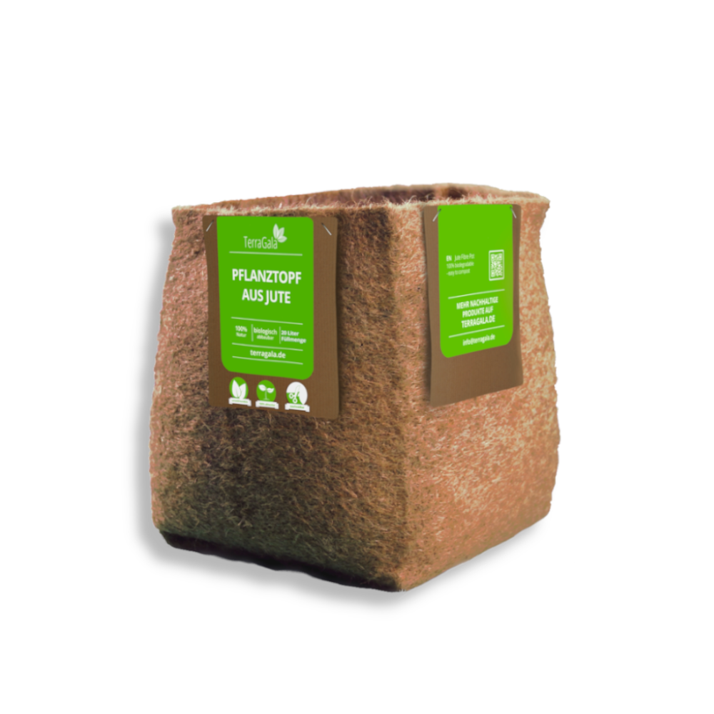 kompostierbarer Jute Übertopf mit Pflänzchen