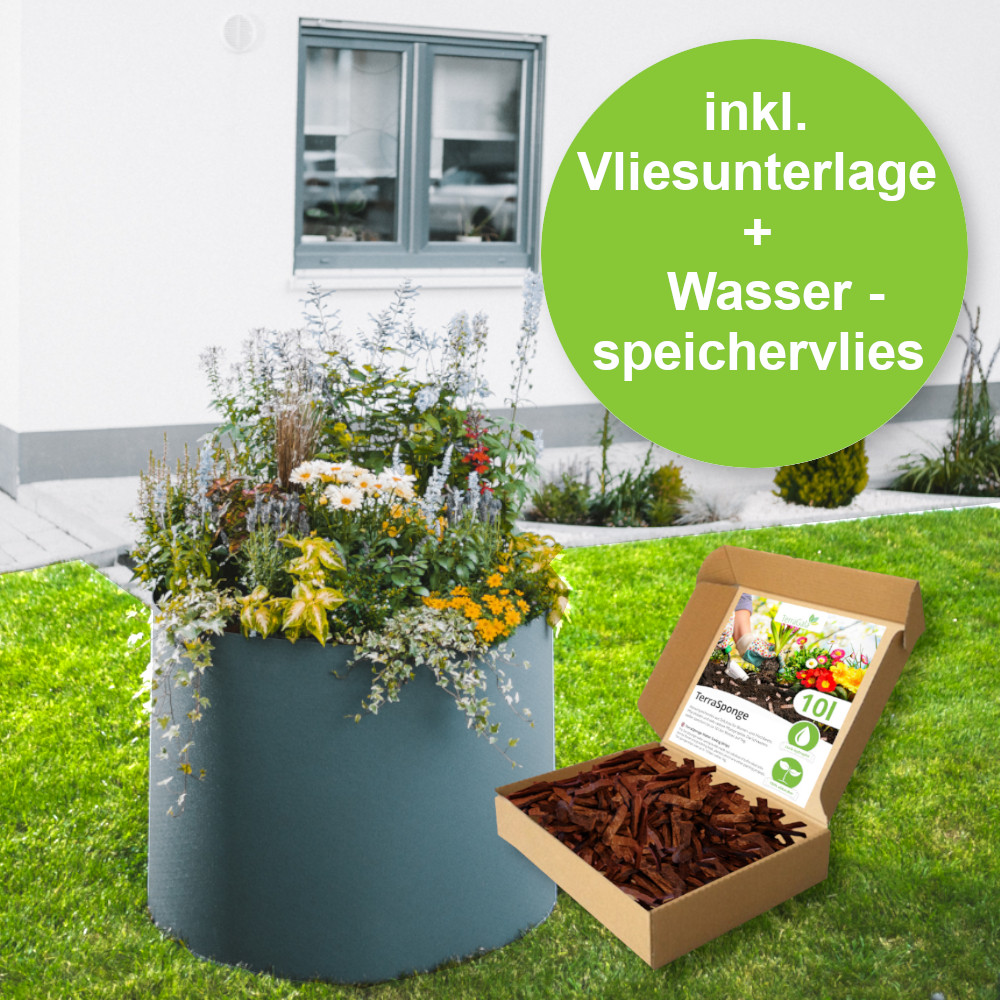 Rundes Hochbeet, 80cm, Ø 100cm plus 10 Liter Wasserspeichervlies Paketset Hochbeet mit Wasserspeicervlies und Unterlage