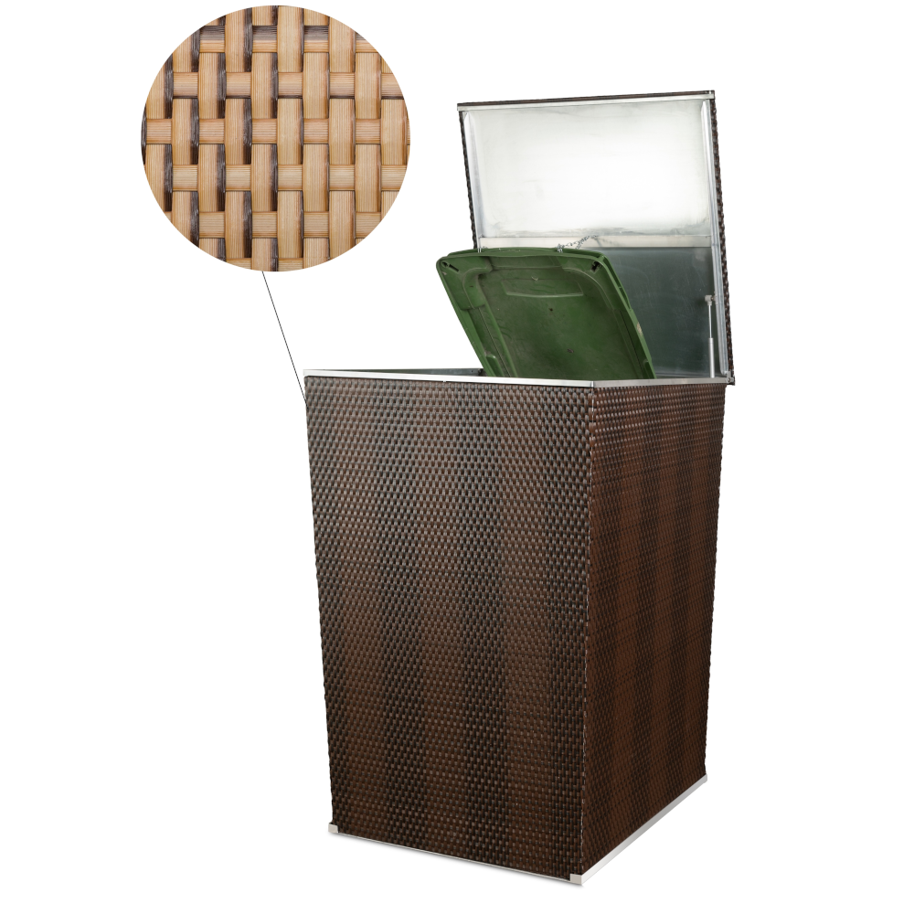 Rattan Mülltonnenbox, Mülltonnenverkleidung, 117x82,5x82,5cm, beige-braun