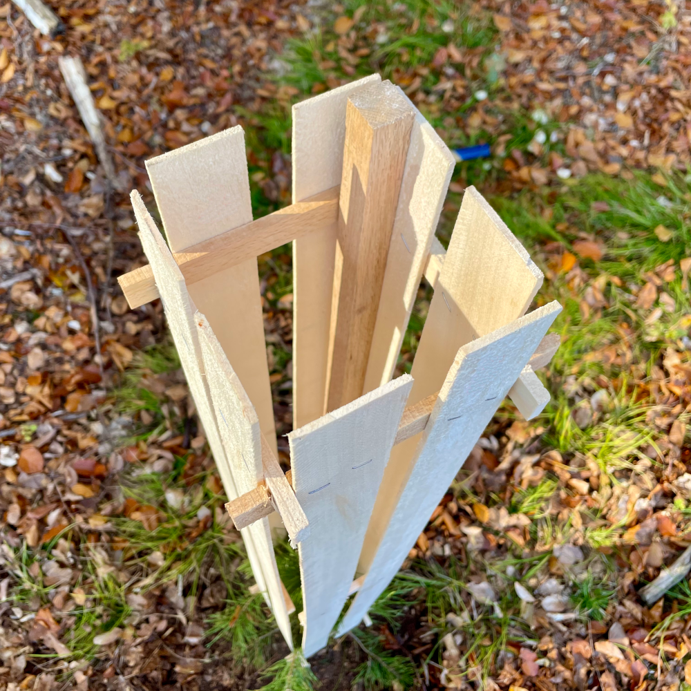 PureNature Wuchshüllen aus Holz; 100% abbaubar; Ø 120-230mm PureNature befestigt mit Hartholzpfahl