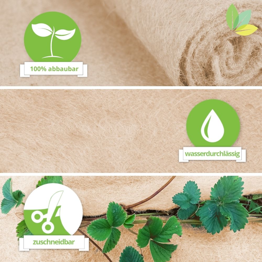 das Material Jute ist 100% abbaubar, wasserdurchlässig und einfach zuschneidbar