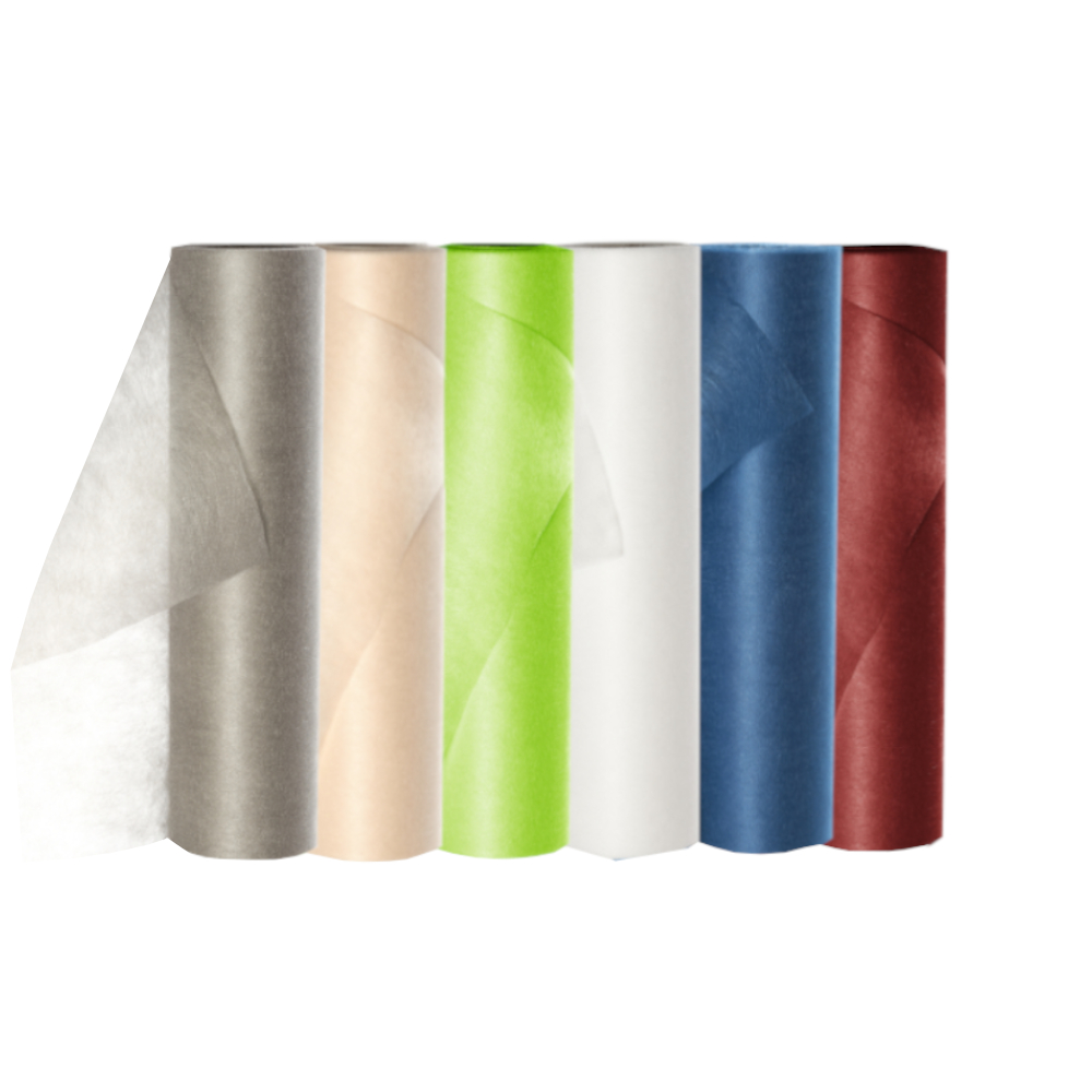 6 verschiedenen Vliesrollen in den Farben grau, creme, hellgrün, weiß, blau, rot