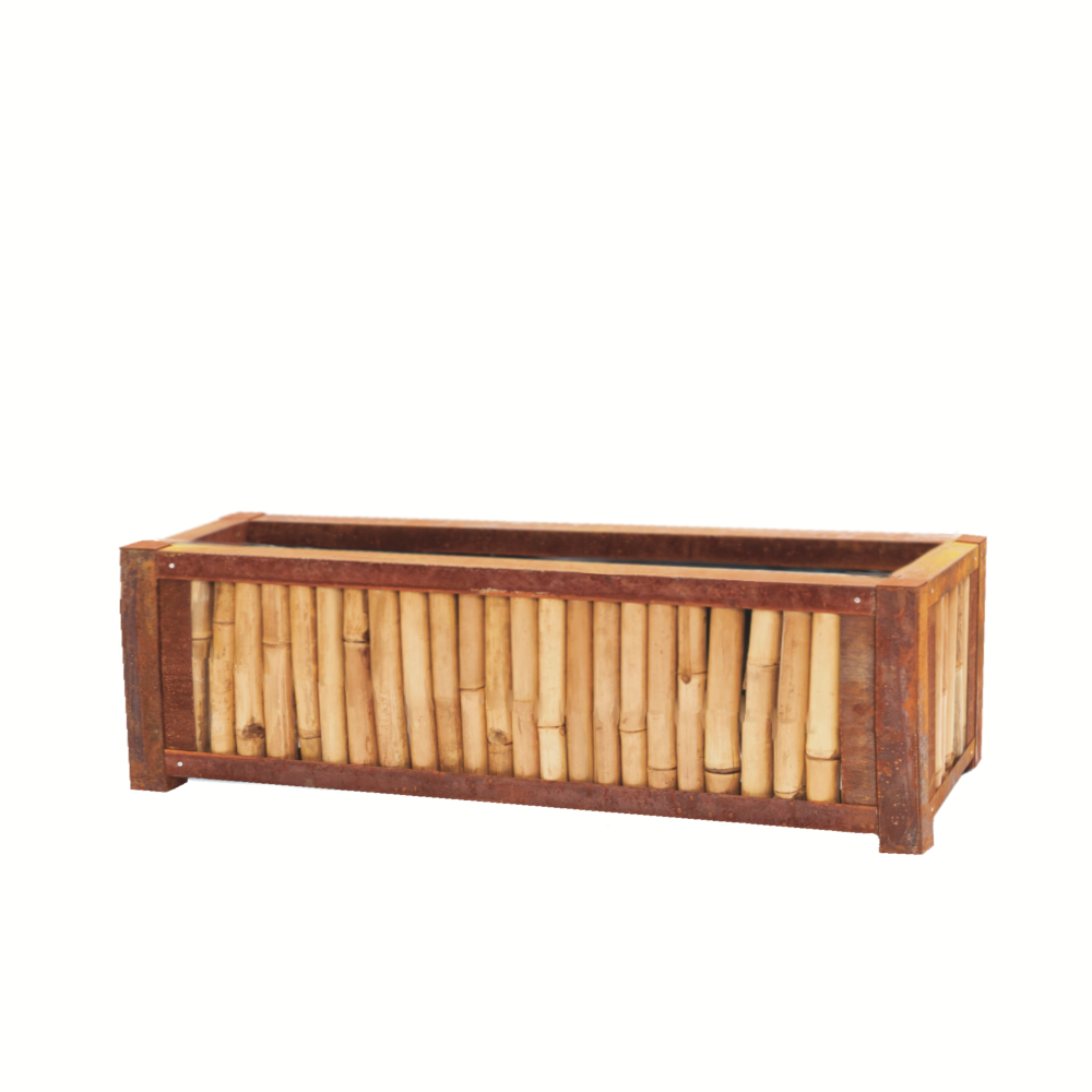 Bambus Hochbeet mit Cortenstahl Einfassung