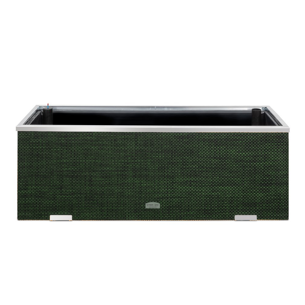 Rattan Pflanzkübel mit Bewässerungssystem, 95cm x 39cm x 43cm zwei Rattan Pflanzkuebel mit Blumen in einem Garten