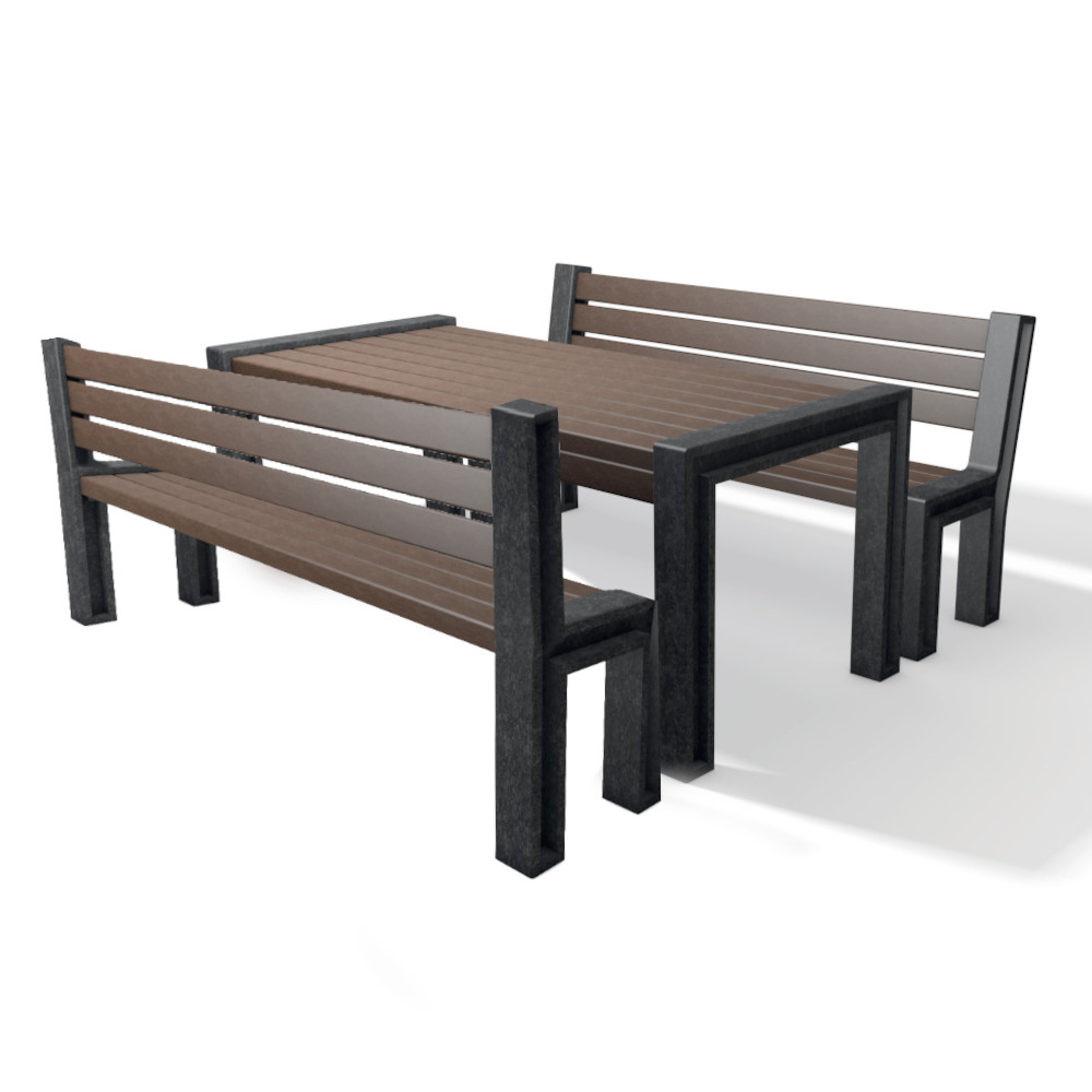 hanit® Sitzgruppe HYDE PARK, 2x Bank mit Lehne, 1x Tisch, 195cm, schwarz-braun