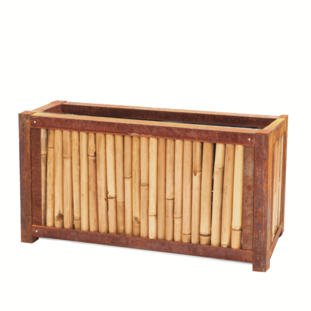 Bambus Hochbeet mit Cortenstahl Einfassung