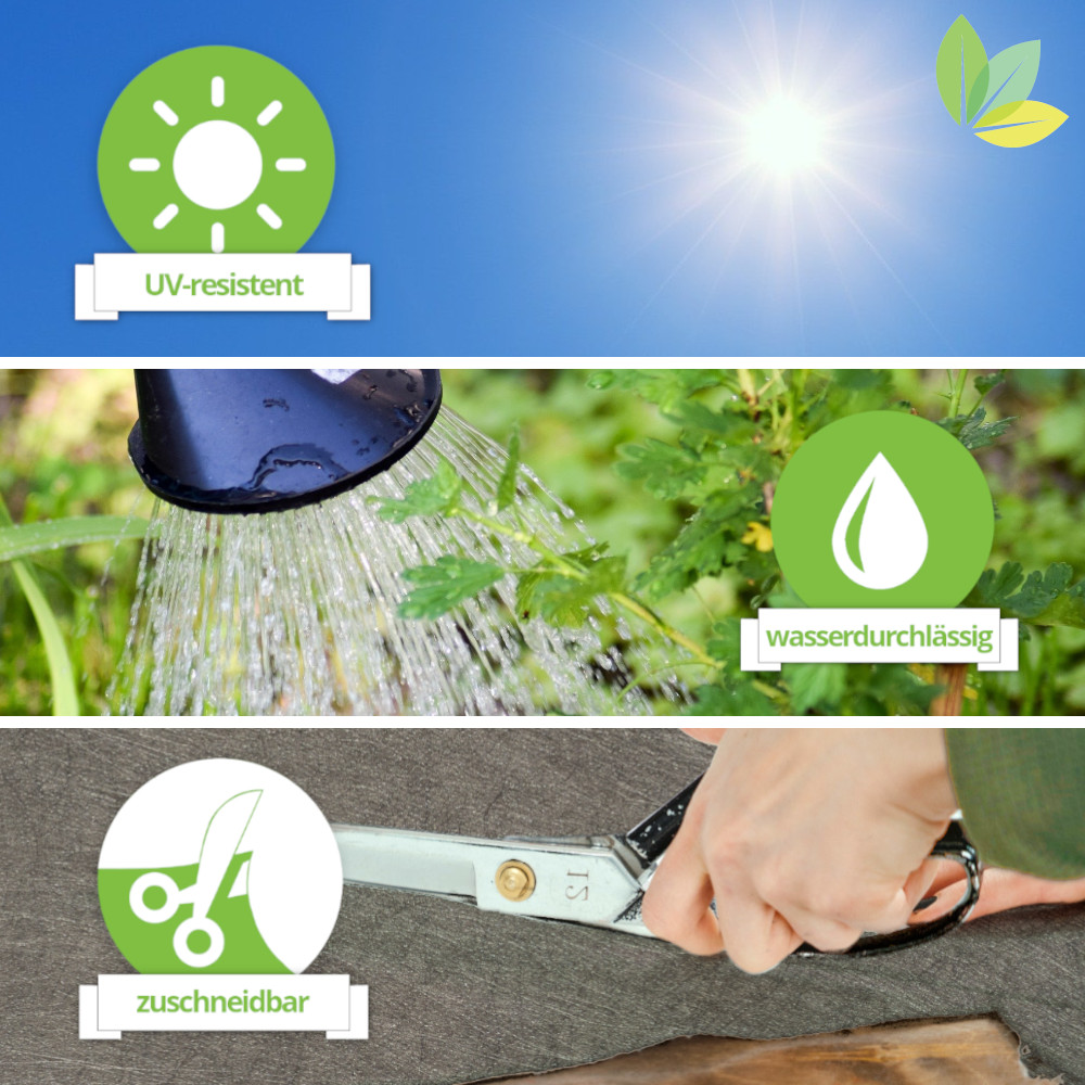 graues Vlies zerschnitten mit Schere, gegossen und mit Sonne bestrahlt