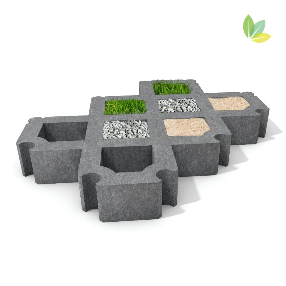 Rasengitterstein verfüllt mit Rasen, Kies oder Sand