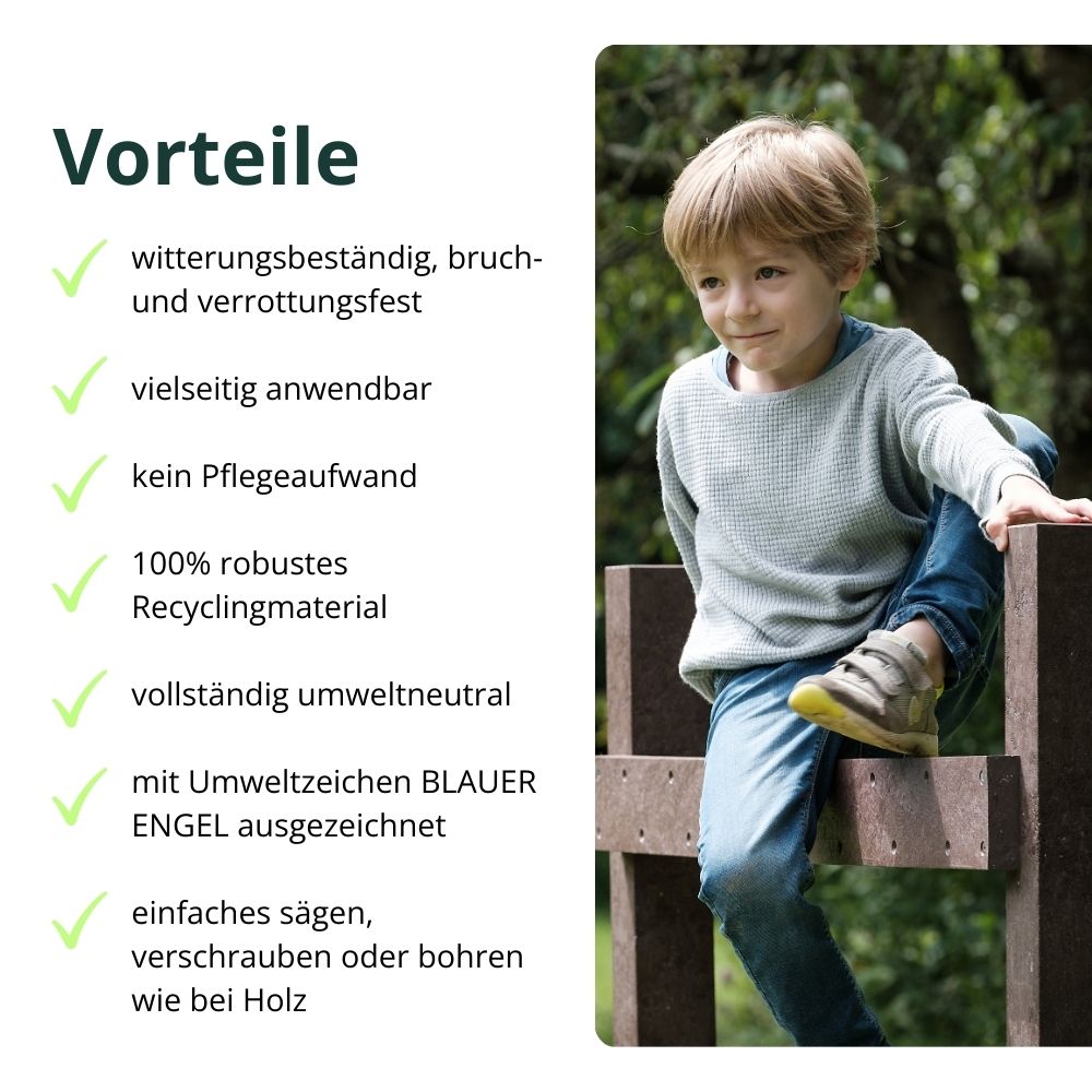 Vorteile der Kunststoffbretter: wetterfest, keine Pflege, umweltneutral