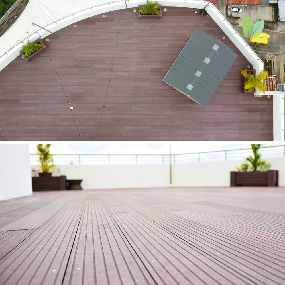 Terrasse mit Dielen Braun aus Recycling Kunststoff