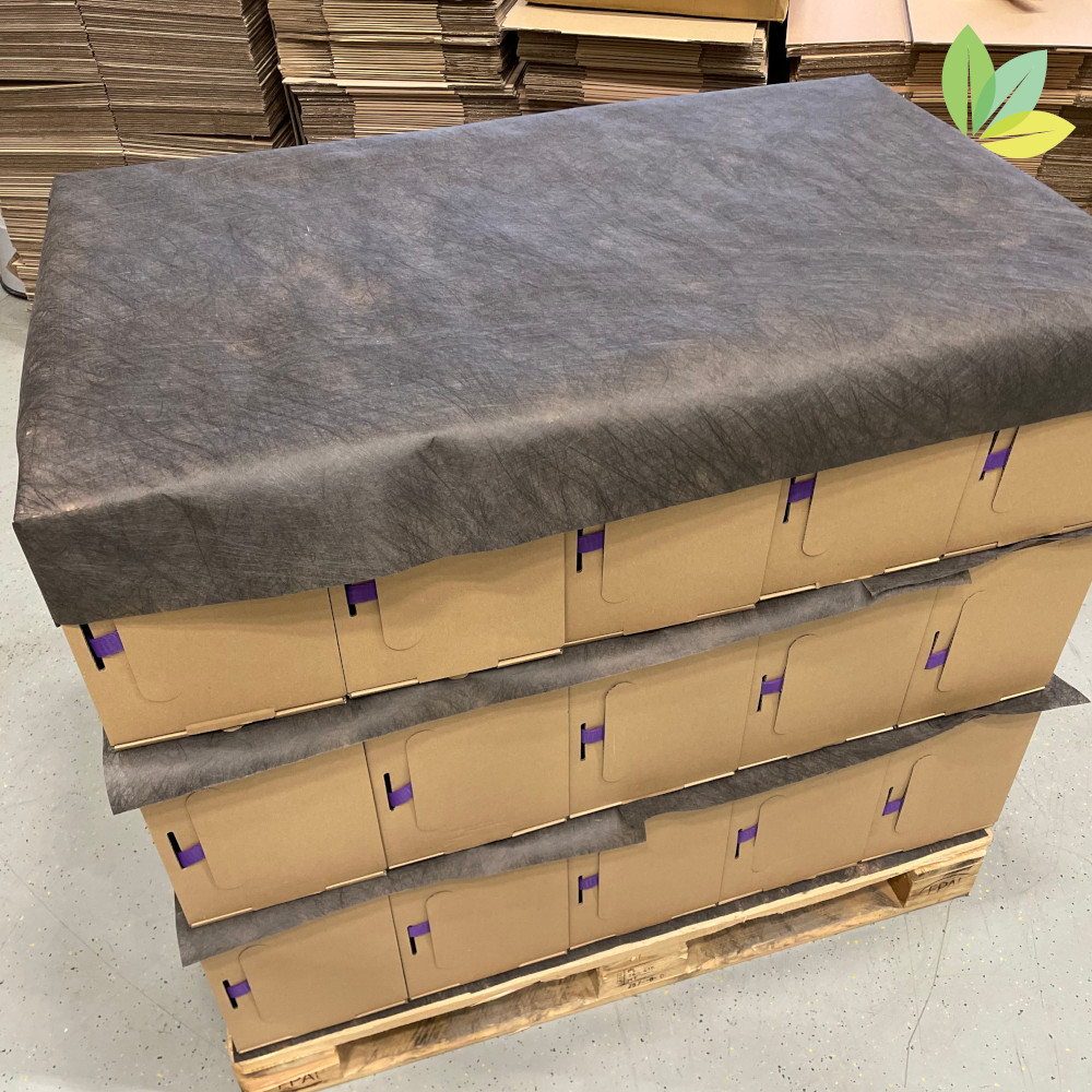 Palettenvlies als Abdeckung auf mit Kartons bestückter Palette