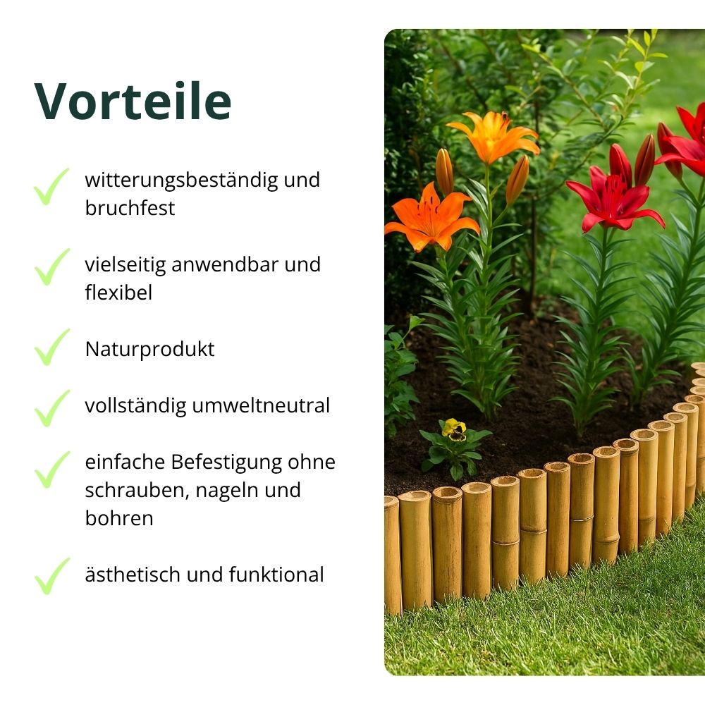 Vorteile der Beetumrandung aus Bambus: wetterfest, Naturprodukt, ästhetisch