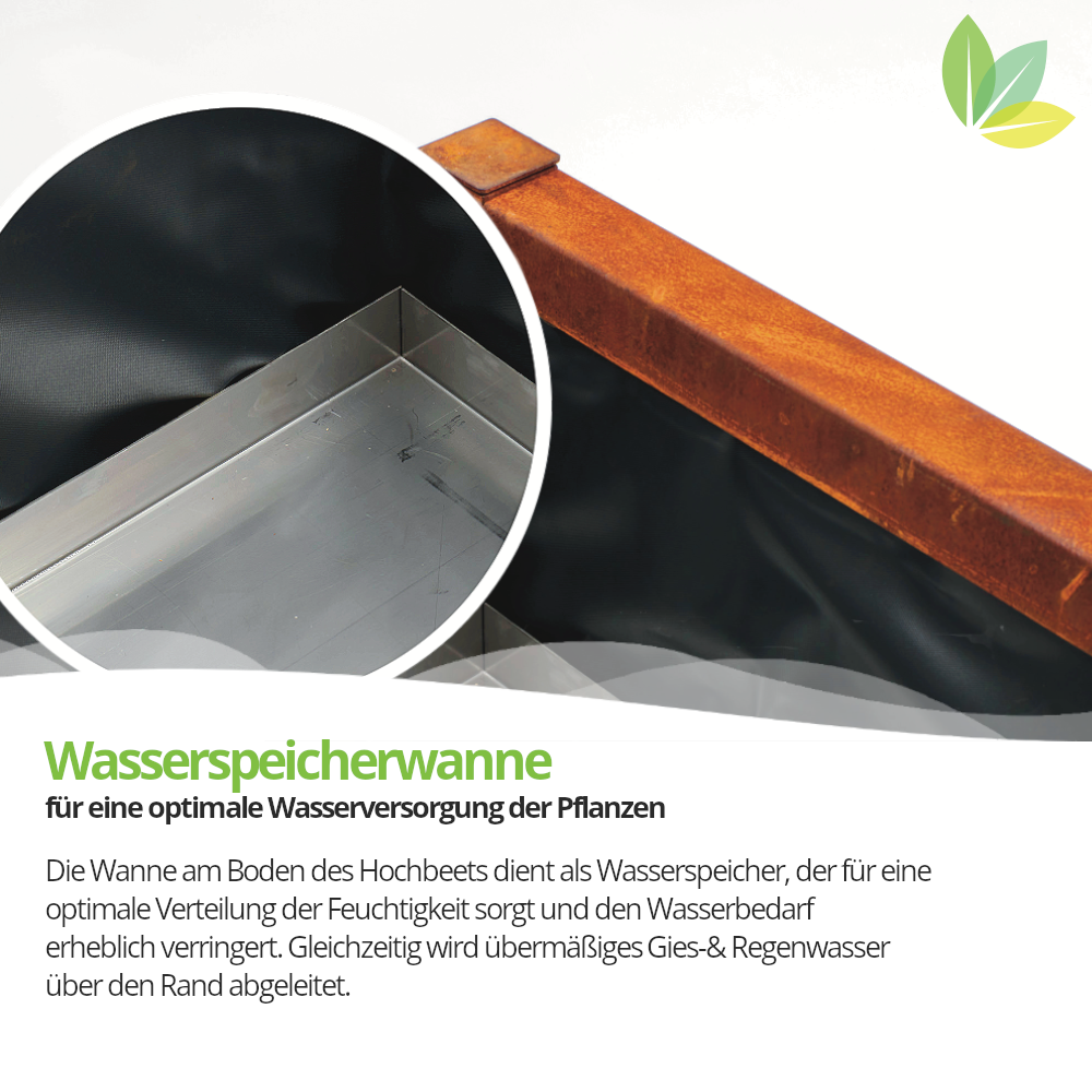 Hochwertiges Hochbeet aus Bambus und Cortenstahl, 102 x 44 x 70cm