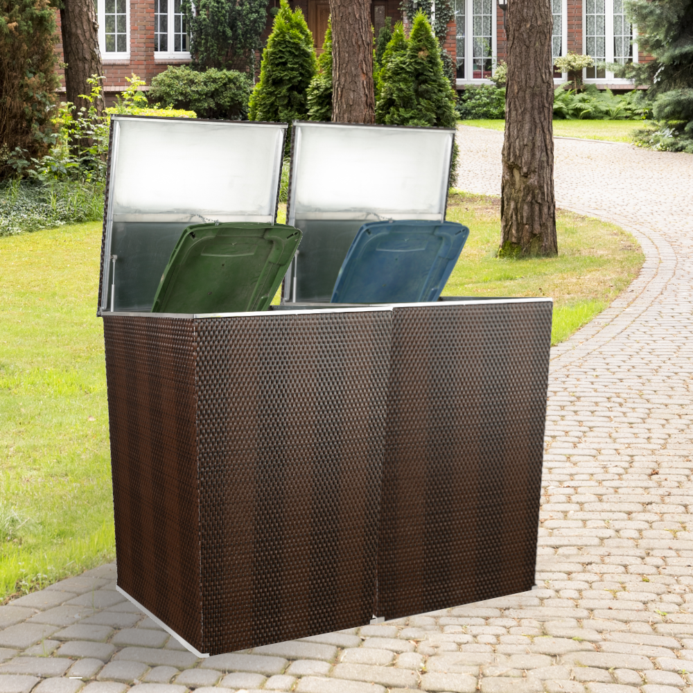 Rattan Mülltonnenbox, Mülltonnenverkleidung, 117x82,5x82,5cm, beige
