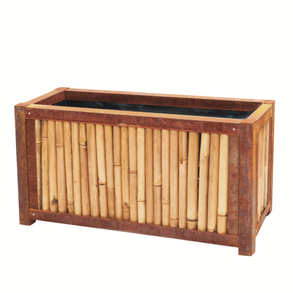 Bambus Hochbeet mit Cortenstahl Einfassung