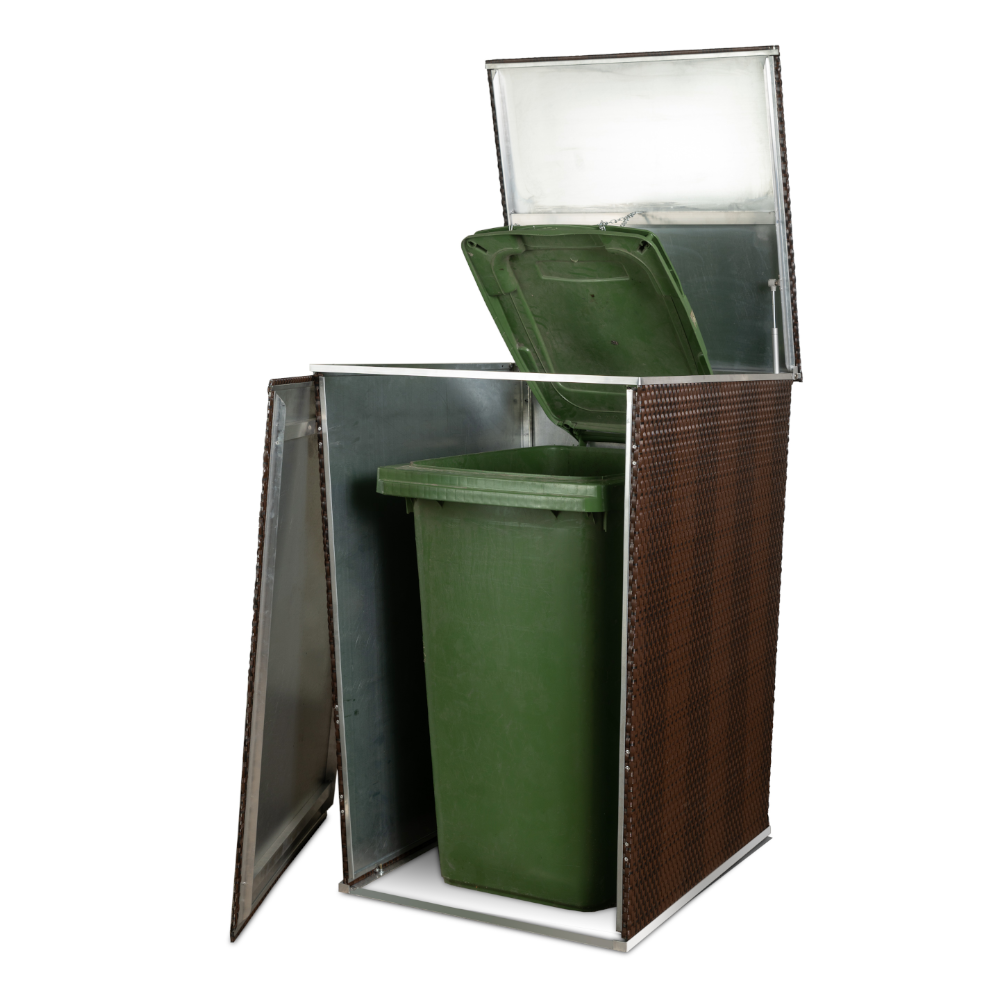 Rattan Mülltonnenbox, Mülltonnenverkleidung, 117x82,5x82,5cm, beige
