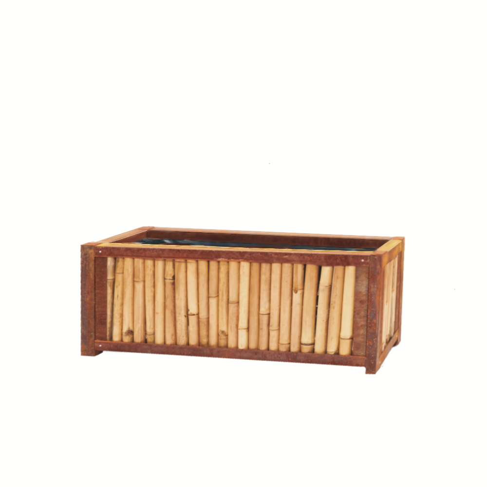 Hochwertiges Hochbeet aus Bambus und Cortenstahl, 102 x 67 x 35cm