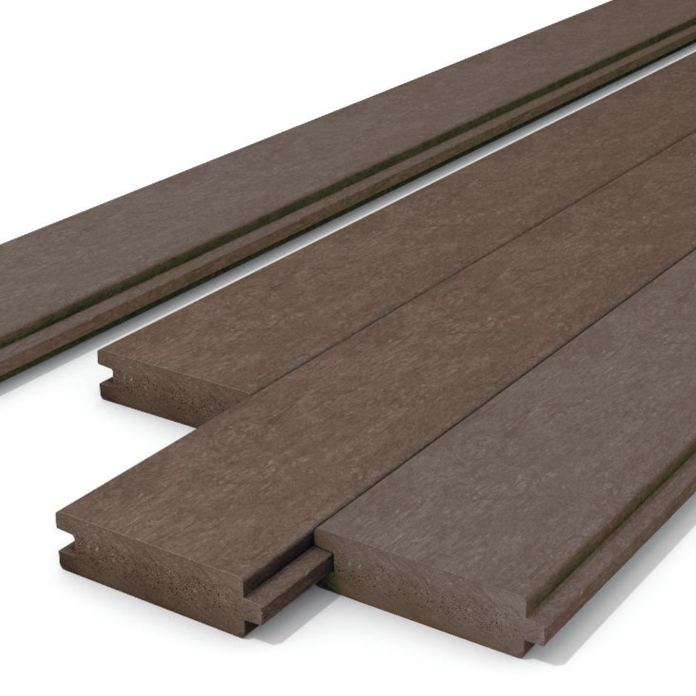 hanit® Kunststoffbalken mit Nut und Feder Brettprofil mit Nut und Feder in braun und grau als Sichtschutzwand mit Säulen