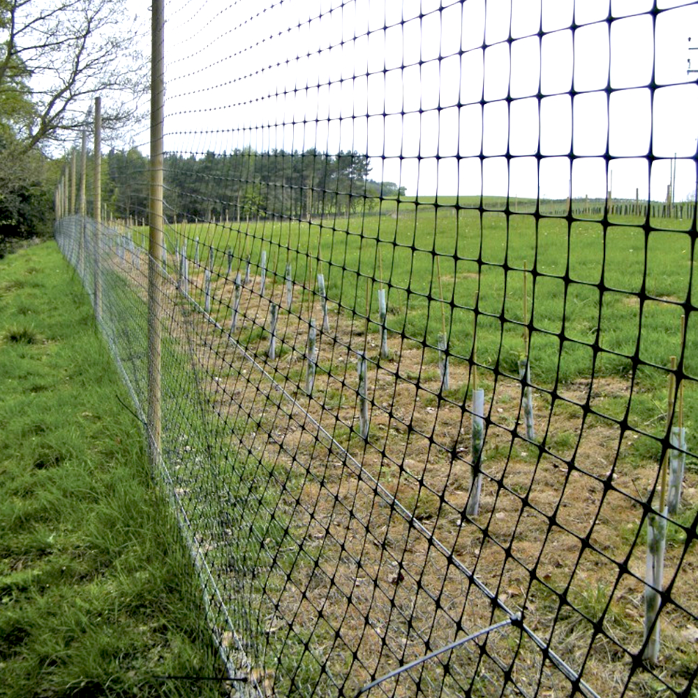 Rehschutzzaun auf Feld aufgespannt