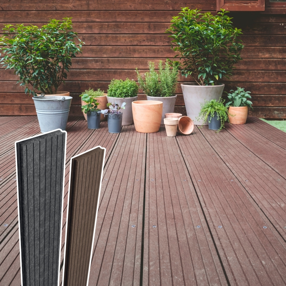 Terrassendielen braun schwarz aus Recycling Kunststoff
