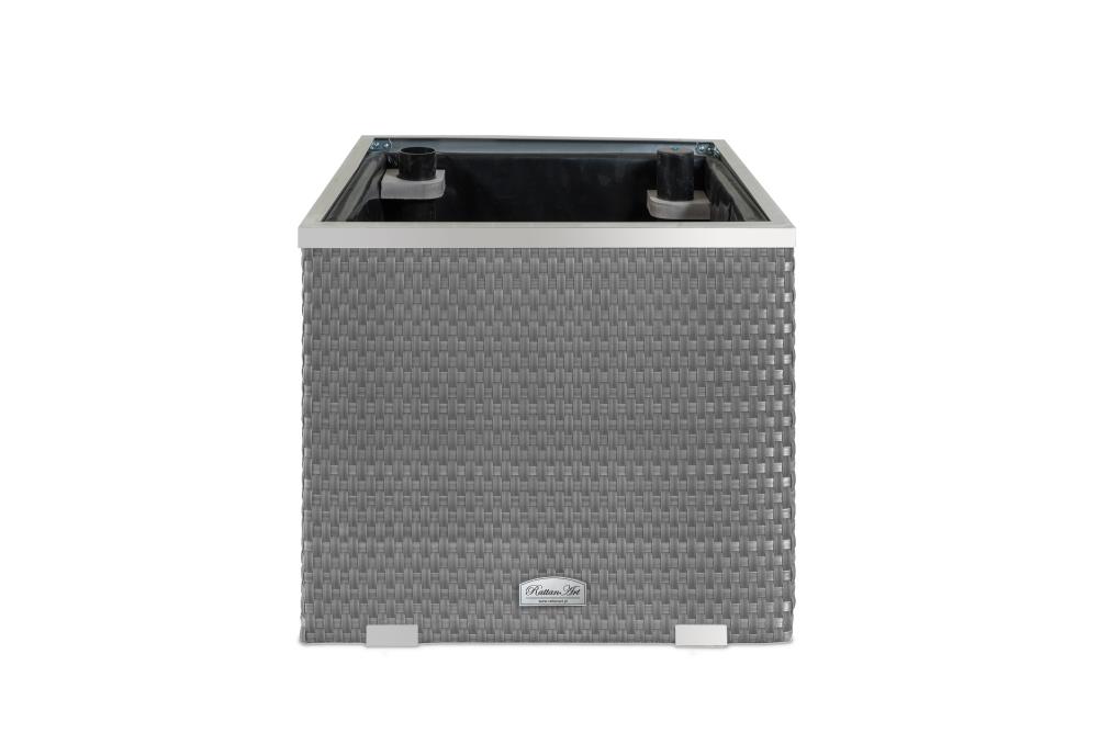 Rattan Blumenkübel mit intelligenter Bewässerung, 50cm x 50cm x 43cm, hellgrau