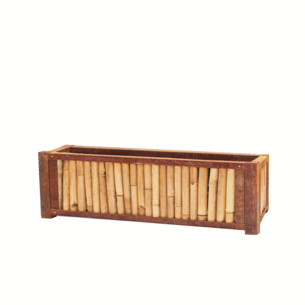 Bambus Hochbeet mit Cortenstahl Einfassung