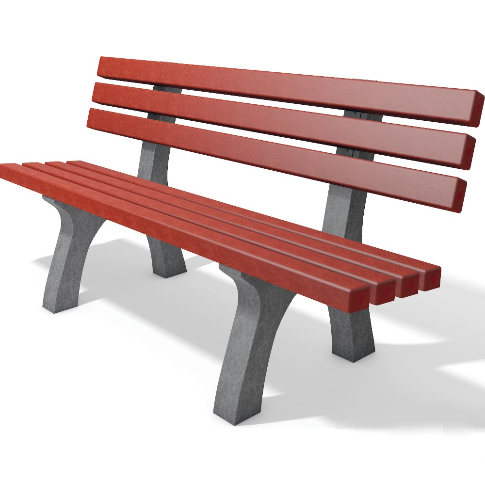 grau-rote Gartenbank aus hanit Recyclingkunststoff