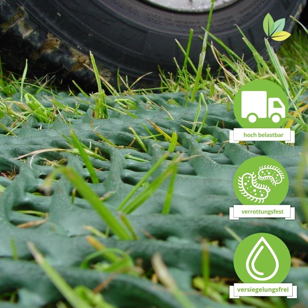 Rasenschutz Vorteile: hochbelastbar, verrottungsfest, versiegelungsfrei