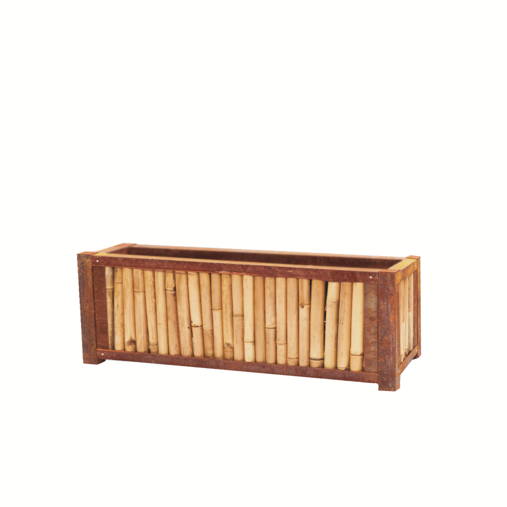 Bambus Hochbeet mit Cortenstahl Einfassung