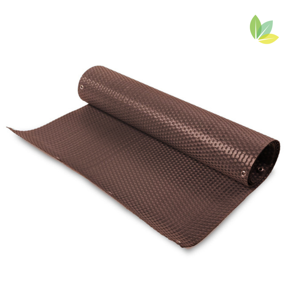 Balkon Sichtschutz mit Metall-Ösen aus Polyrattan Rattansichtschutz mit Nahaufnahme von Metallöse