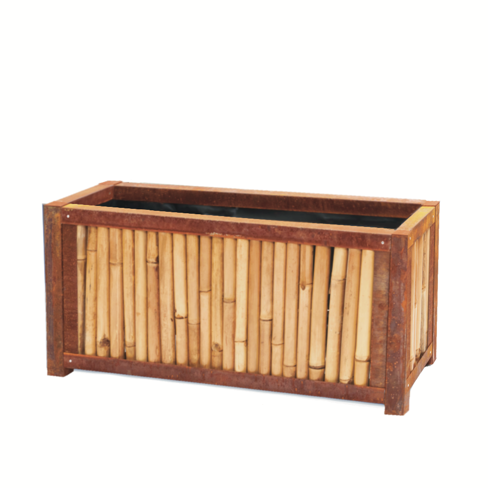 Bambus Hochbeet mit Cortenstahl Einfassung